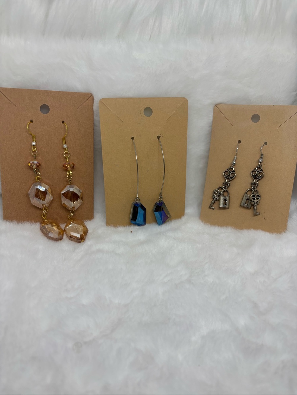 Hand Crafted Trio Earring Set — Gold, Blue, and Silver